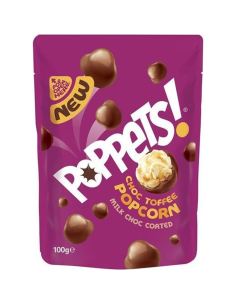 Poppets Choc Toffee Popcorn – Palomitas de chocolate con leche caramelizado (Reino Unido) 100 g | Pop's America