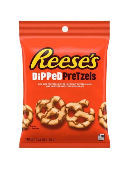 Pretzels bañados en mantequilla de maní y chocolate con leche de Reese
