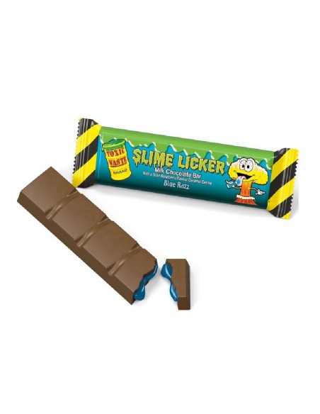 Barretta di cioccolato al latte con lecca-lecca di melma di rifiuti tossici Blue Raz