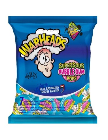 Warheads Super Sour Bubble Gum Pops Blue Raspberry