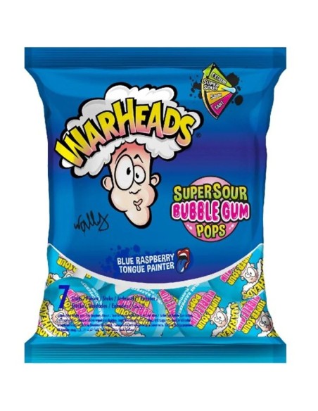 Warheads Super Sour Bubble Gum Pops Blue Raspberry