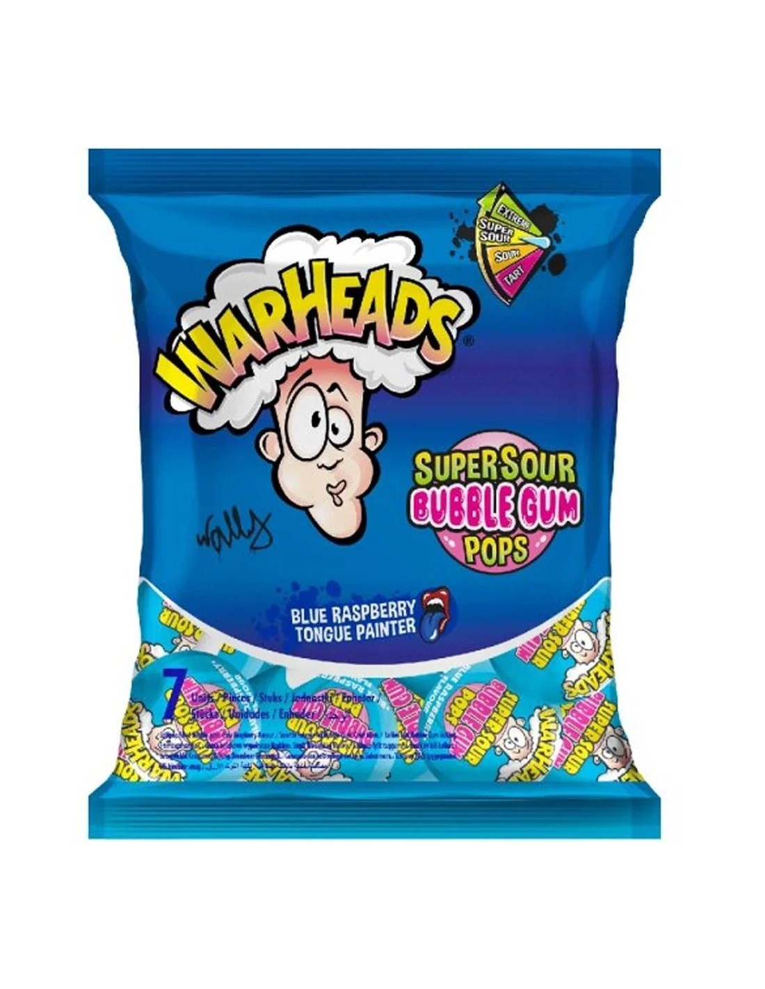 Pops Azul Chicle Paletas ácidas Warheads Super Sour de frambuesa azul - Paletas ácidas ...