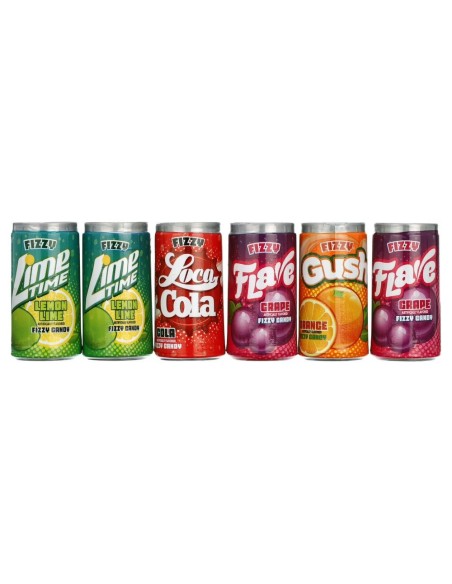 Paquete de 6 latas de refresco con gas y caramelo