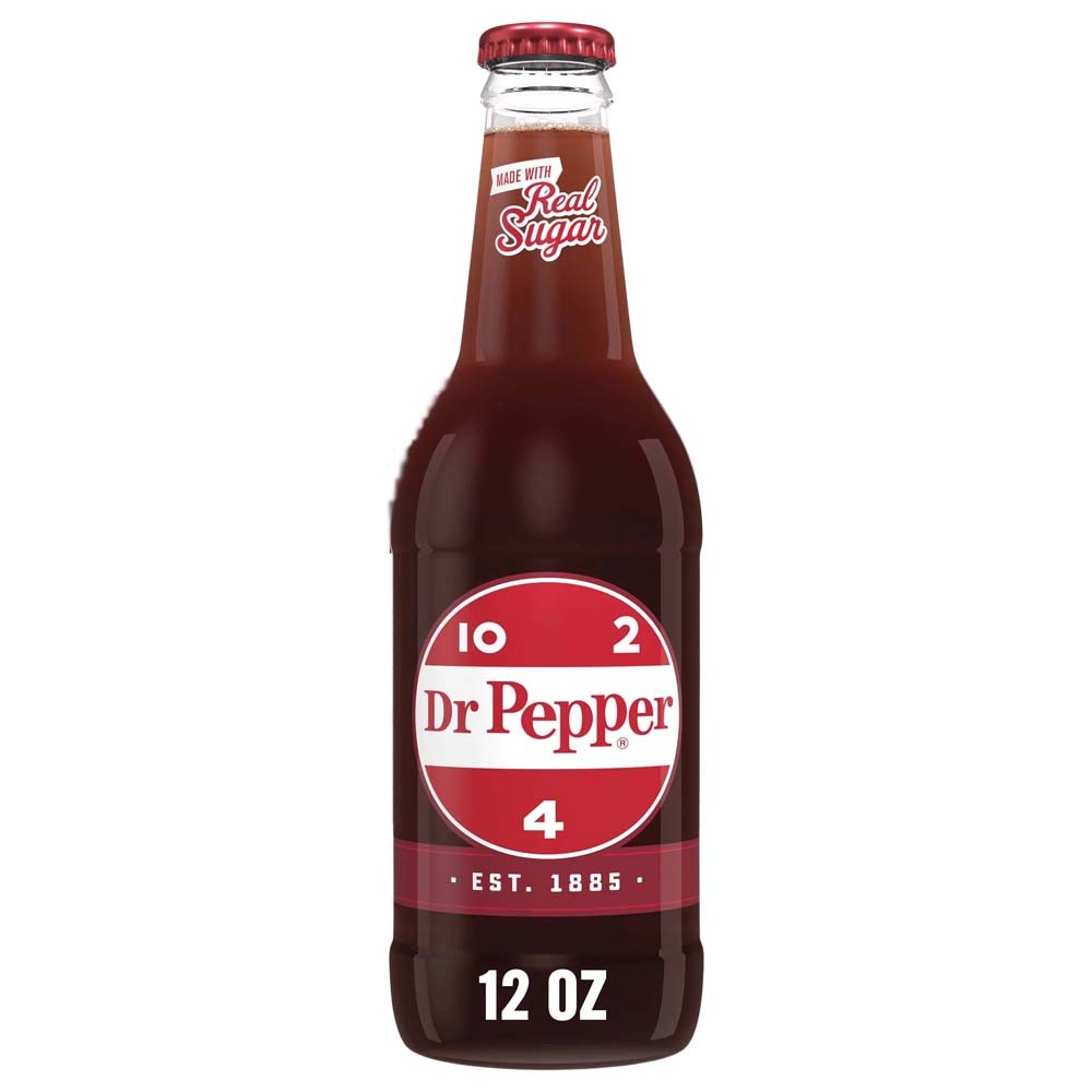 Botella de vidrio Dr Pepper azúcar real