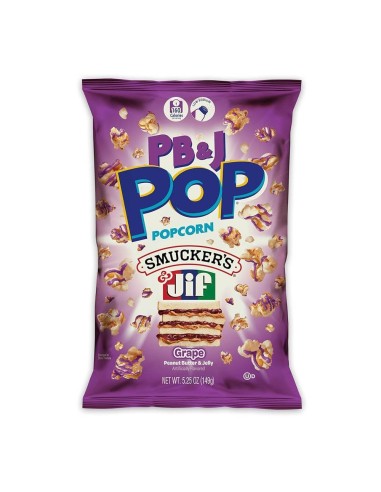 Palomitas de maíz con mantequilla de cacahuete y mermelada, Smuckers Jif, mantequilla de cacahuete y uva