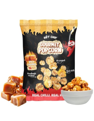 Palomitas de maíz gourmet con chips picantes y caramelo picante