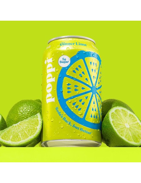 Refresco prebiótico Poppi de jengibre y lima
