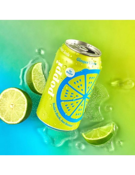 Refresco prebiótico Poppi de jengibre y lima