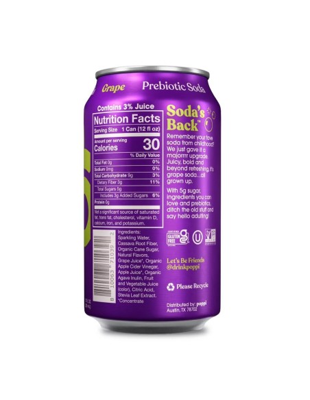 Refresco prebiótico de uva Poppi