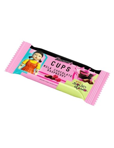 Vasitos de chocolate con leche y frambuesa para el juego de calamares de Yummer